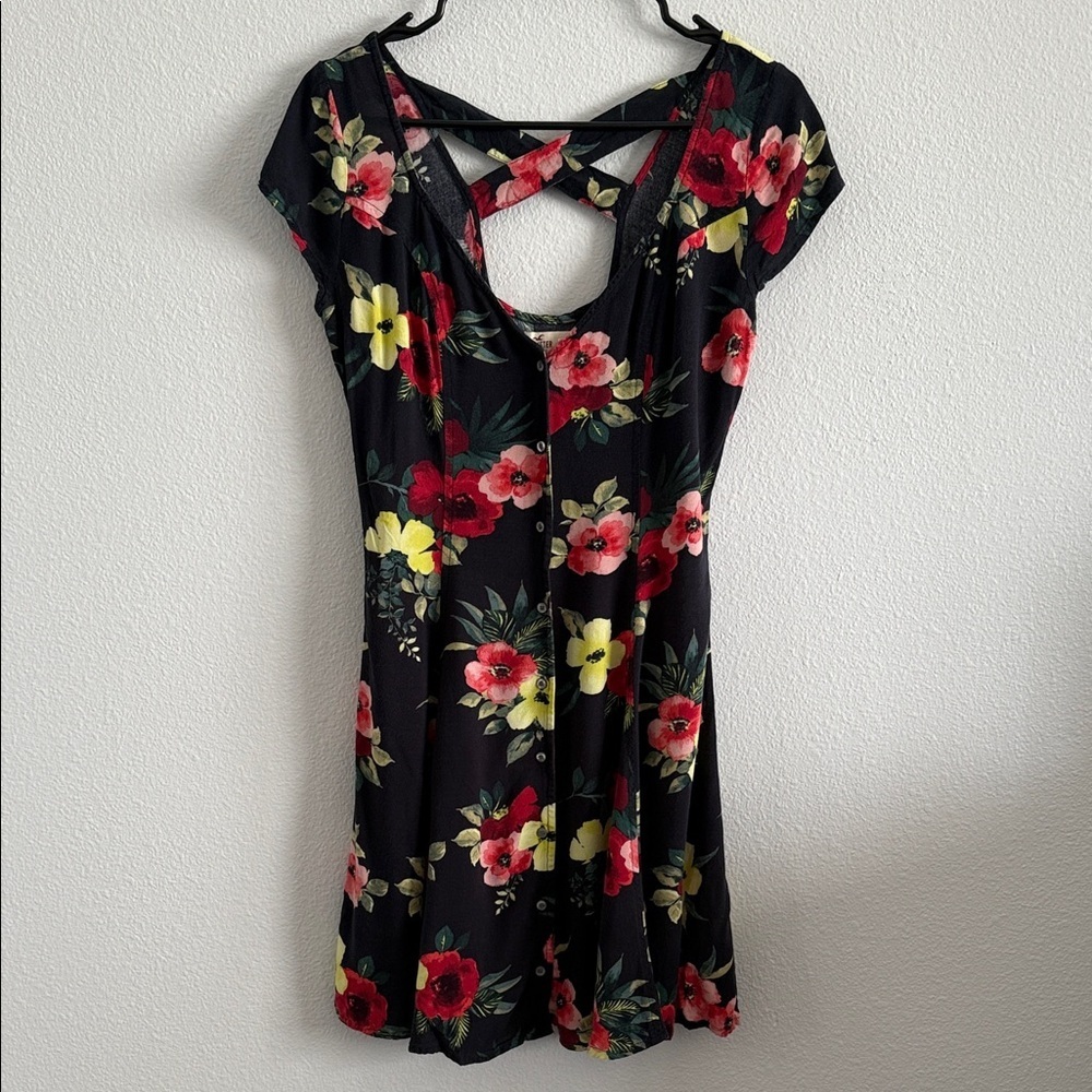 Hollister Black Floral Button Front Dress – Size Small